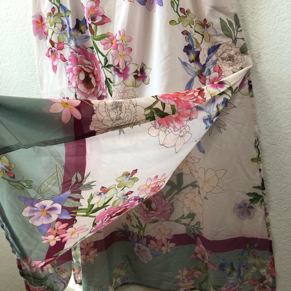 NWT 14 Adrianna Papell Blush Floral Border Maxi Dress Ruffle Sleeve Lined - Picture 7 of 15